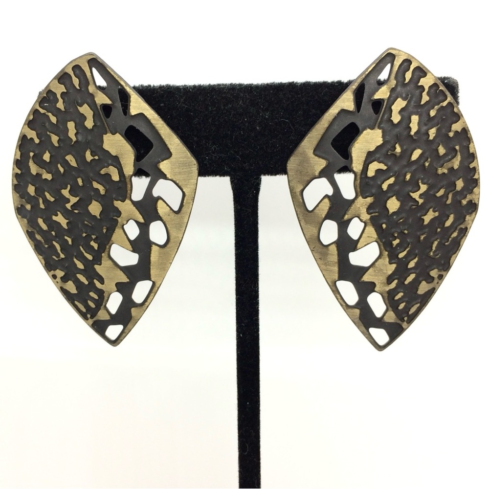VINTAGE 80S BEREBI BRASS TONE FILIGREE POST EARRINGS MODERN ABSTRACT STYLE